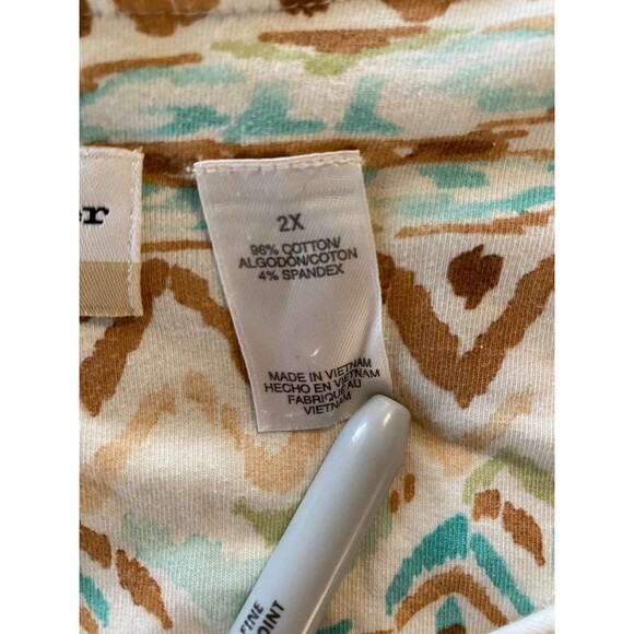 Alfred Dunner Women's Plus Sz 2X Beige Blue Aztec Design 3/4 Sleeve Top - Picture 10 of 14